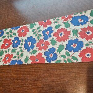 Liberty Fabric -  remnant -Red Blue and Green flowers, Green leaves